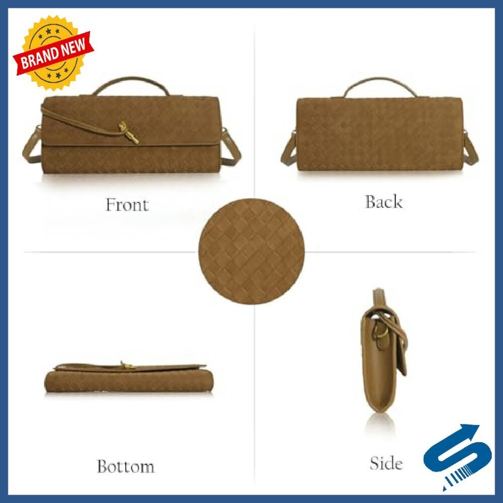 Suede Woven Evening Clutch with Detachable Strap - Formal Crossbody Bag - Picture 5 of 8